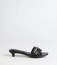 Trendy Steps Buckle Strap Kitten Heel Mules
