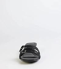 Trendy Steps Buckle Strap Kitten Heel Mules