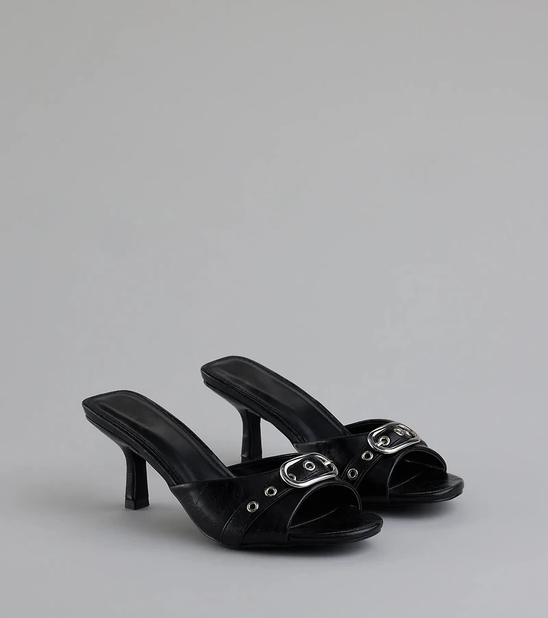 Brunch To Cocktails Buckle Stiletto Mules