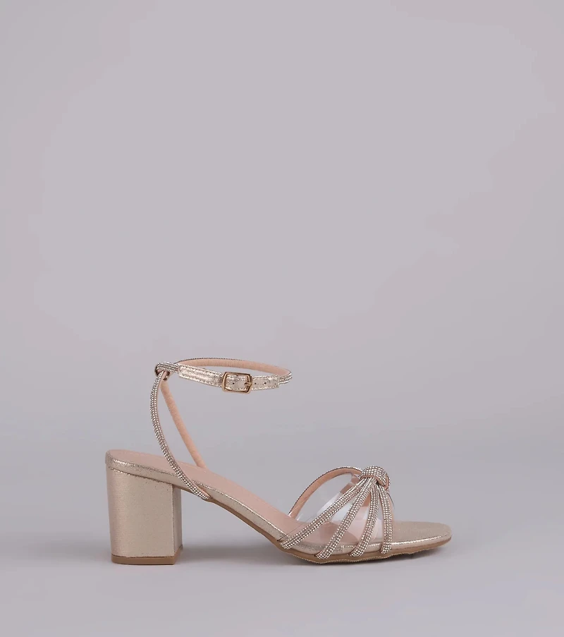 Sparkle Mode Rhinestone Strappy Glitter Block Heels