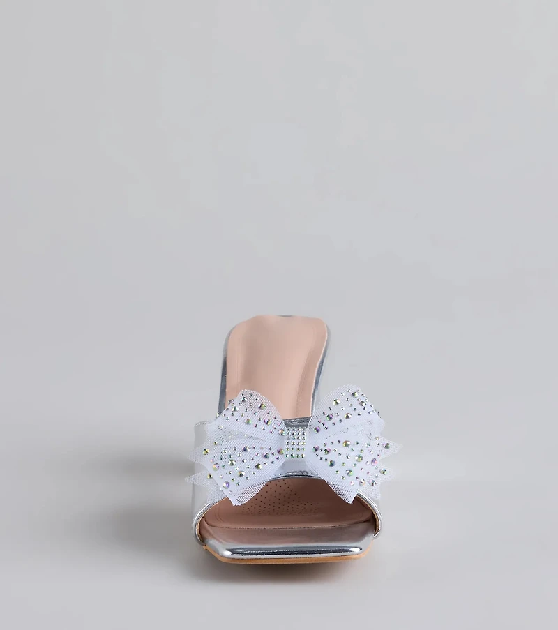 Sweet Glamour Rhinestone Bow Mules