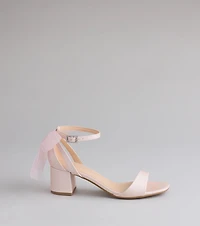 So Pretty Chiffon Bow Satin Block Heels
