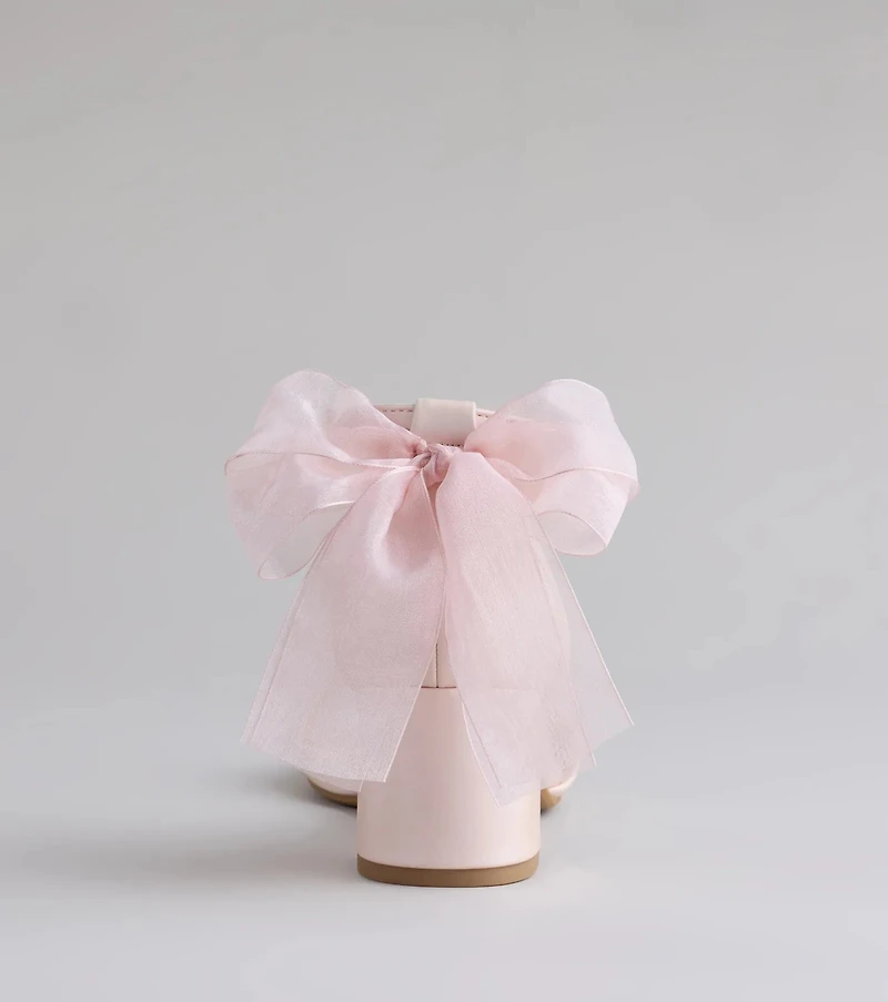So Pretty Chiffon Bow Satin Block Heels