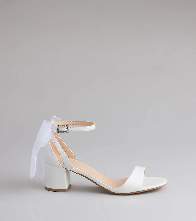 So Pretty Chiffon Bow Satin Block Heels