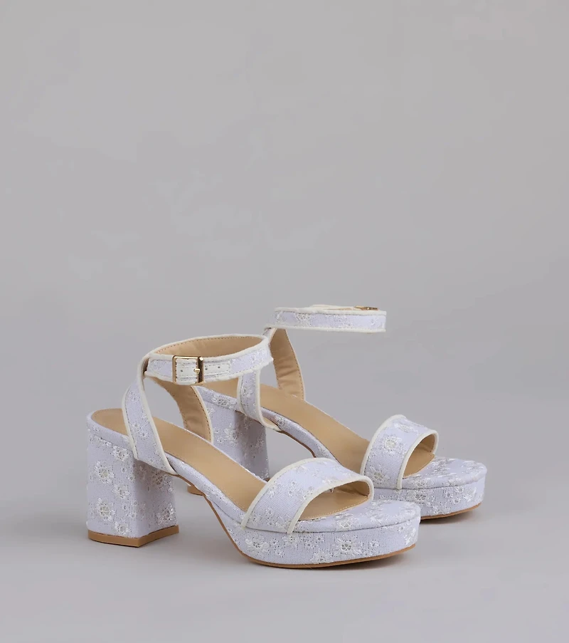 Stroll The Town Eyelet Platform Block Heels