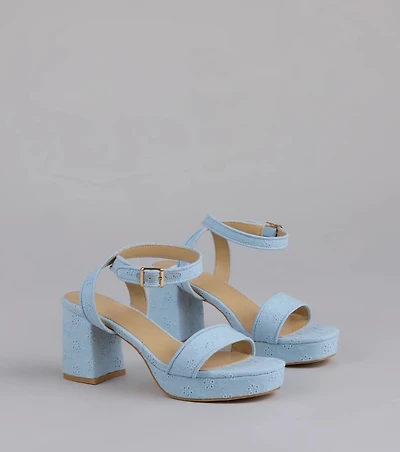 Stroll The Town Eyelet Platform Block Heels