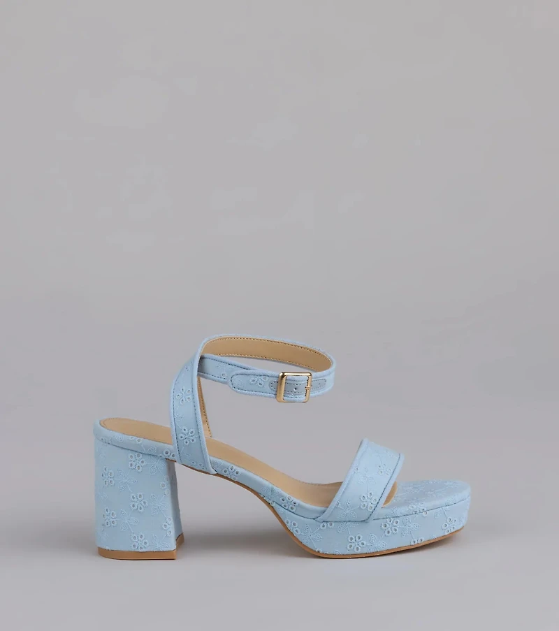 Stroll The Town Eyelet Platform Block Heels