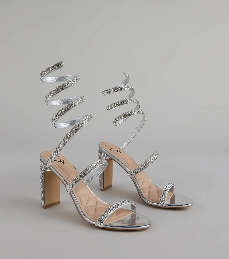 Feelin' Glam Rhinestone Spiral Strap Block Heels