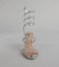 Feelin' Glam Rhinestone Spiral Strap Block Heels