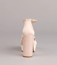 Sweet Statement Satin Bow Block Heels