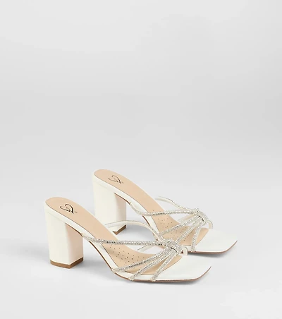 Party Look Rhinestone Strappy Block Heel Mules