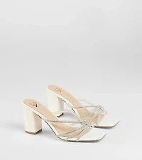 Party Look Rhinestone Strappy Block Heel Mules
