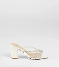 Party Look Rhinestone Strappy Block Heel Mules