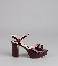 Glossy Finish Bow Platform Block Heels