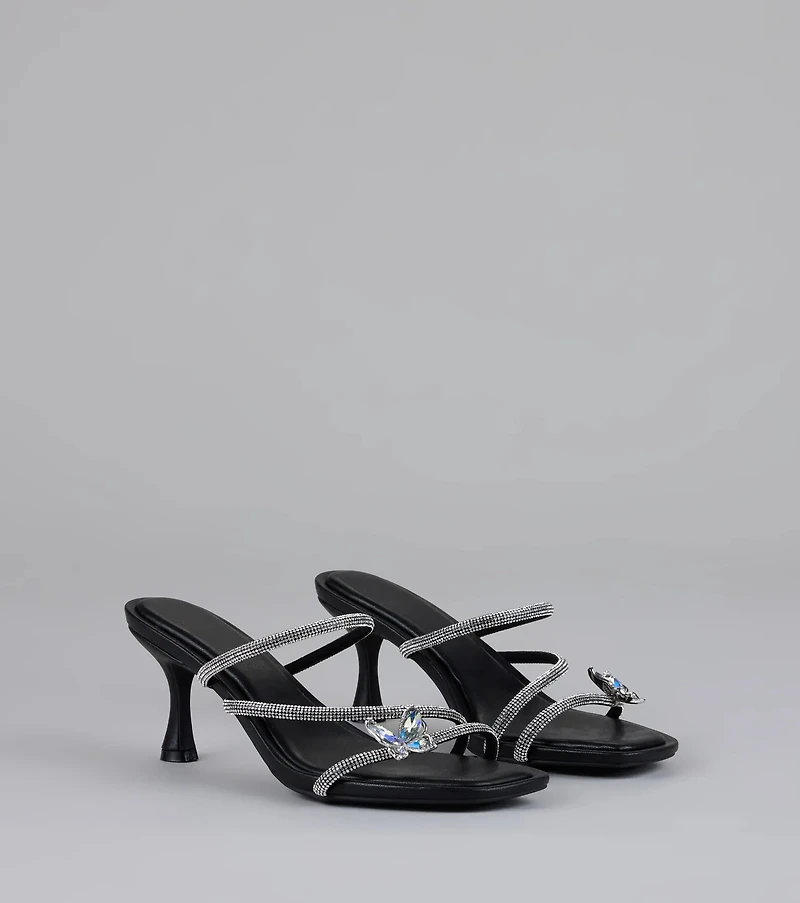 Winged Whispers Butterfly Rhinestone Mules