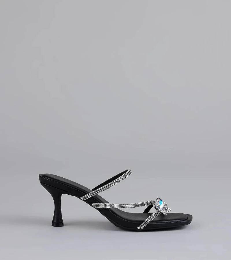 Winged Whispers Butterfly Rhinestone Mules