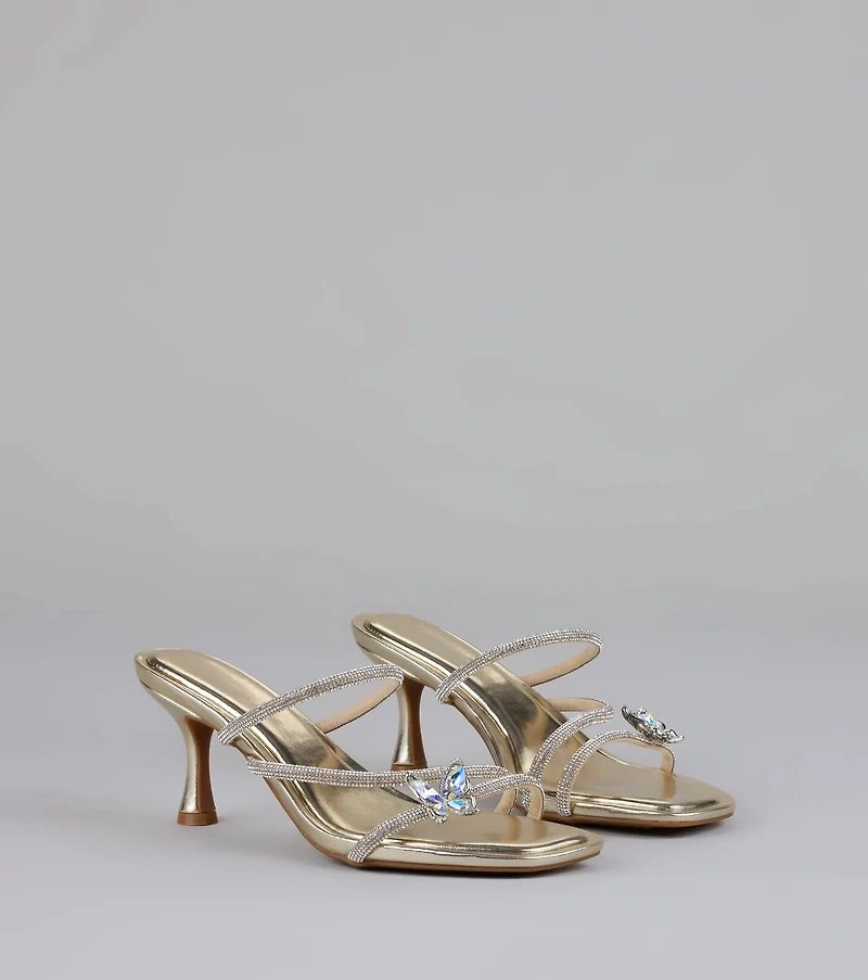 Butterfly Kisses Rhinestone Metallic Heels