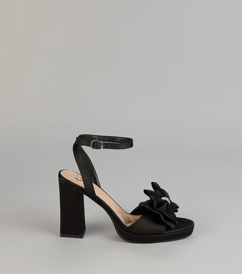 RSVP Luxe Rhinestone Bow Satin Heels