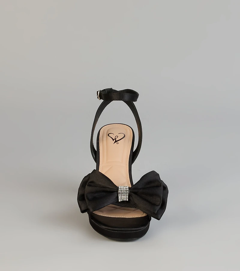 RSVP Luxe Rhinestone Bow Satin Heels