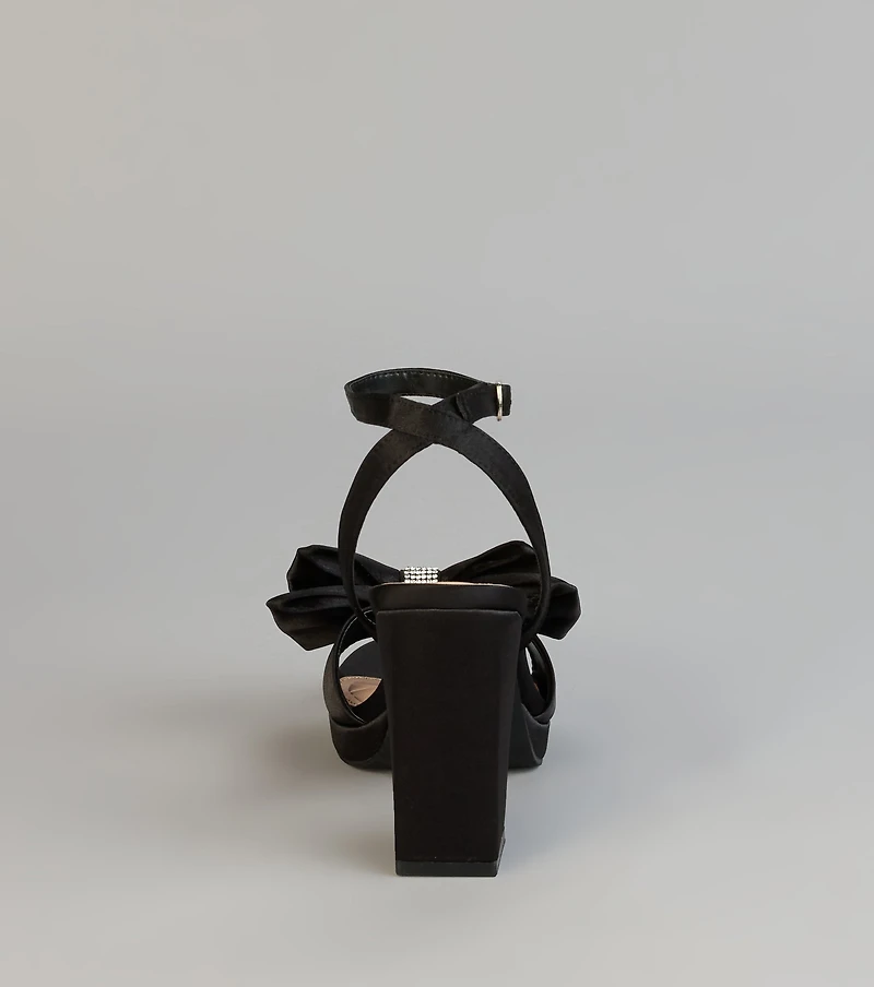 RSVP Luxe Rhinestone Bow Satin Heels