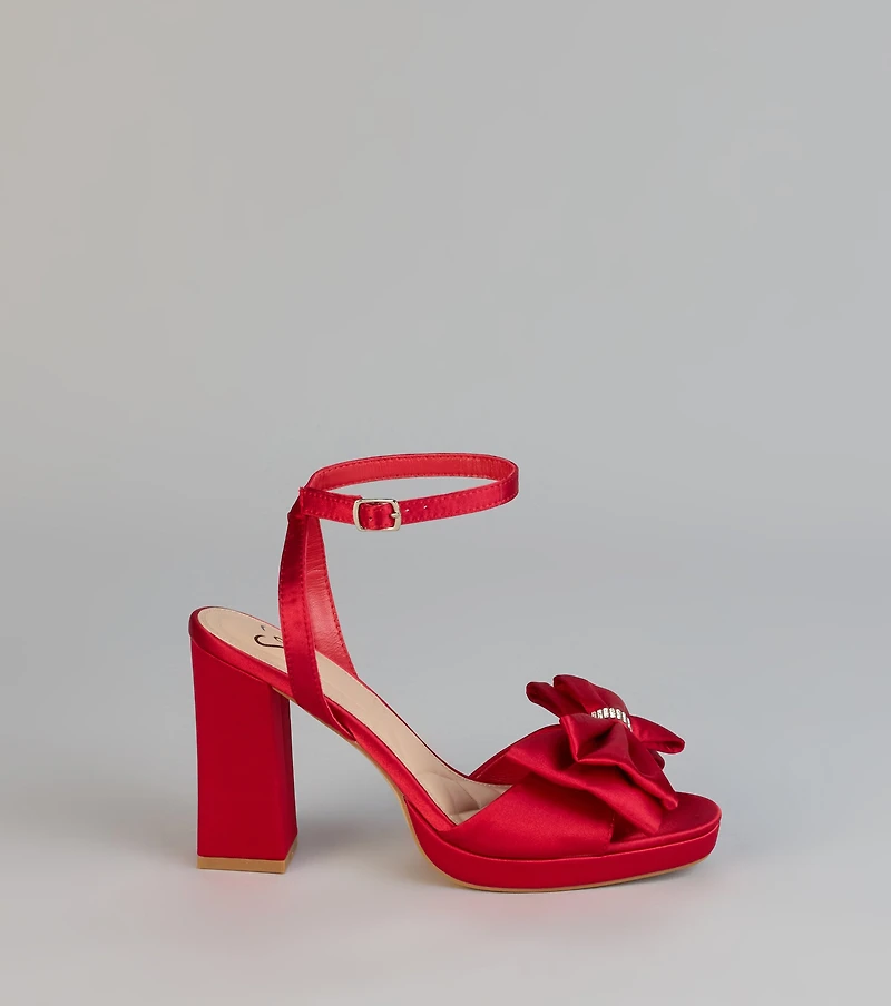 RSVP Luxe Rhinestone Bow Satin Heels