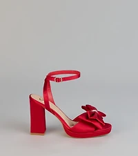 RSVP Luxe Rhinestone Bow Satin Heels