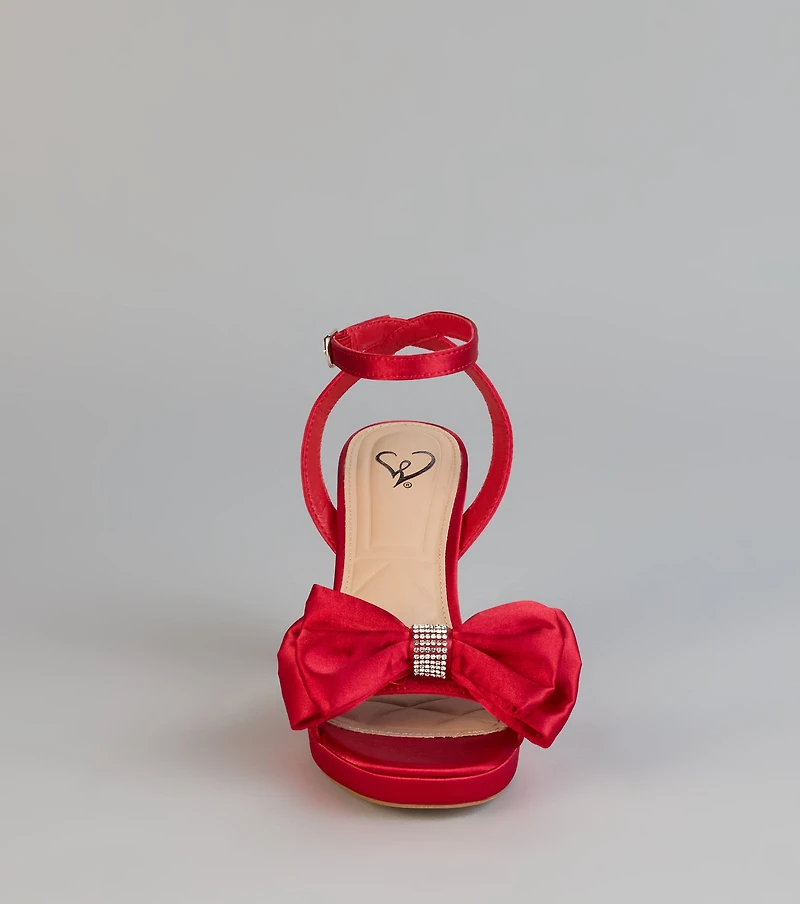 RSVP Luxe Rhinestone Bow Satin Heels