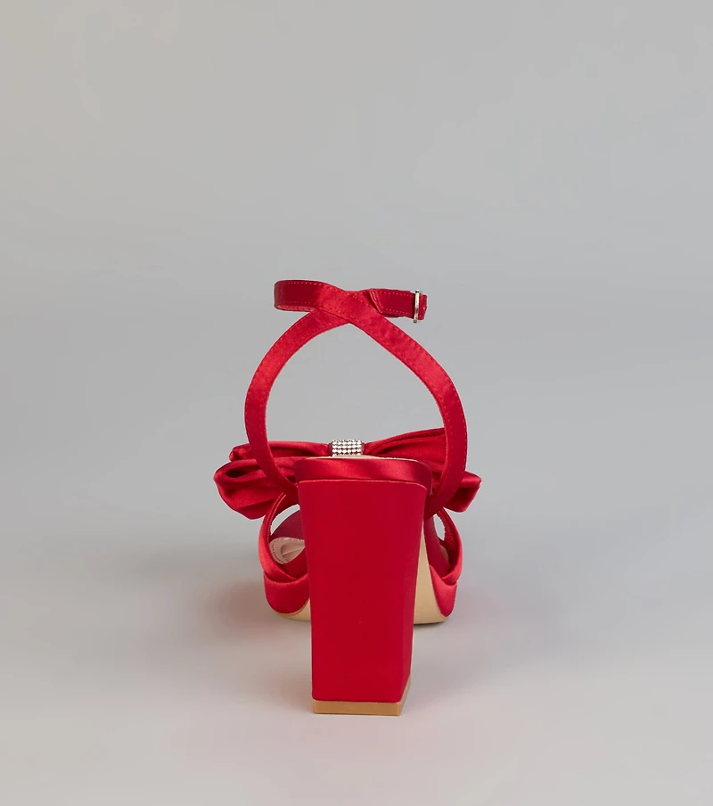 RSVP Luxe Rhinestone Bow Satin Heels