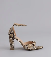 Walk It Like You Slay Snake Print Heels