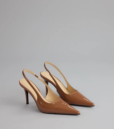 Sharp Finish Patent Slingback Pumps