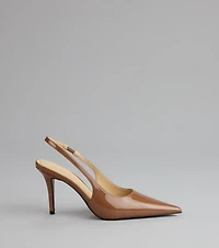 Sharp Finish Patent Slingback Pumps