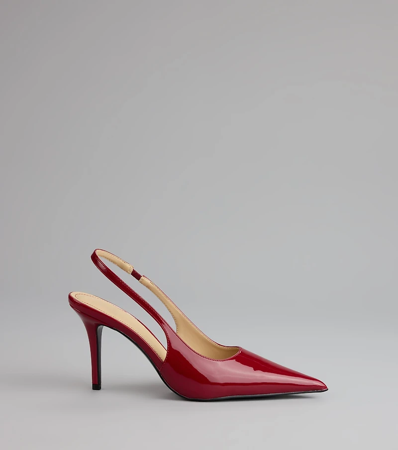 Sharp Finish Patent Slingback Pumps