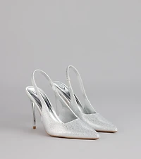 Glam Line Rhinestone Slingback Pumps