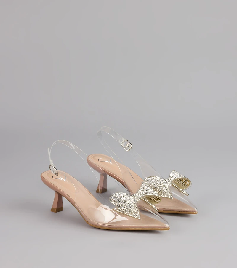 Pretty Precision Rhinestone Bow Slingback Mules