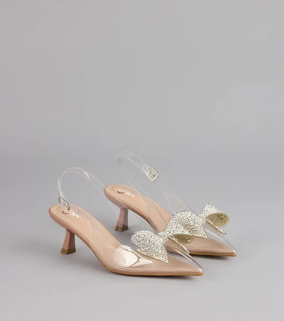 Pretty Precision Rhinestone Bow Slingback Mules
