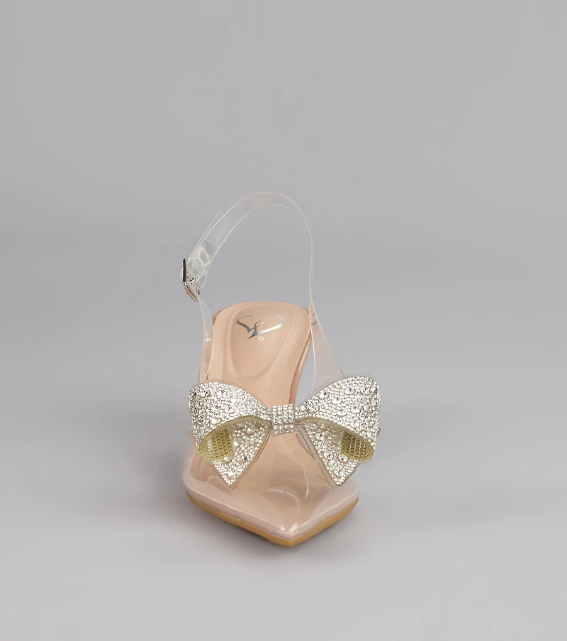 Pretty Precision Rhinestone Bow Slingback Mules