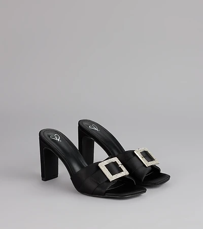 Glam Steps Rhinestone Buckle Strap Mules