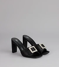 Glam Steps Rhinestone Buckle Strap Mules