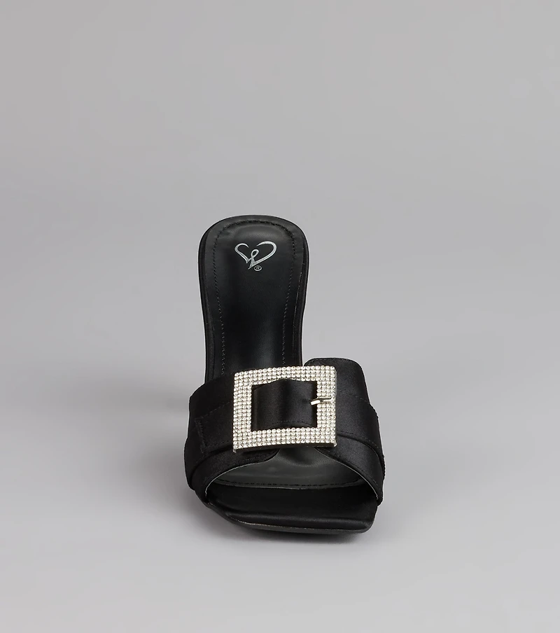 Glam Steps Rhinestone Buckle Strap Mules