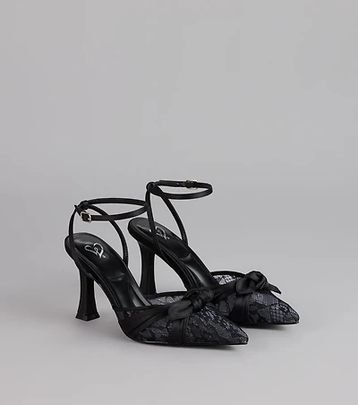 Noir Charm Lace Bow Heels