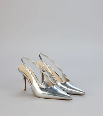 Mirror Finish Metallic Slingback Pumps