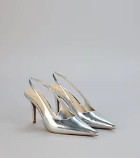 Mirror Finish Metallic Slingback Pumps