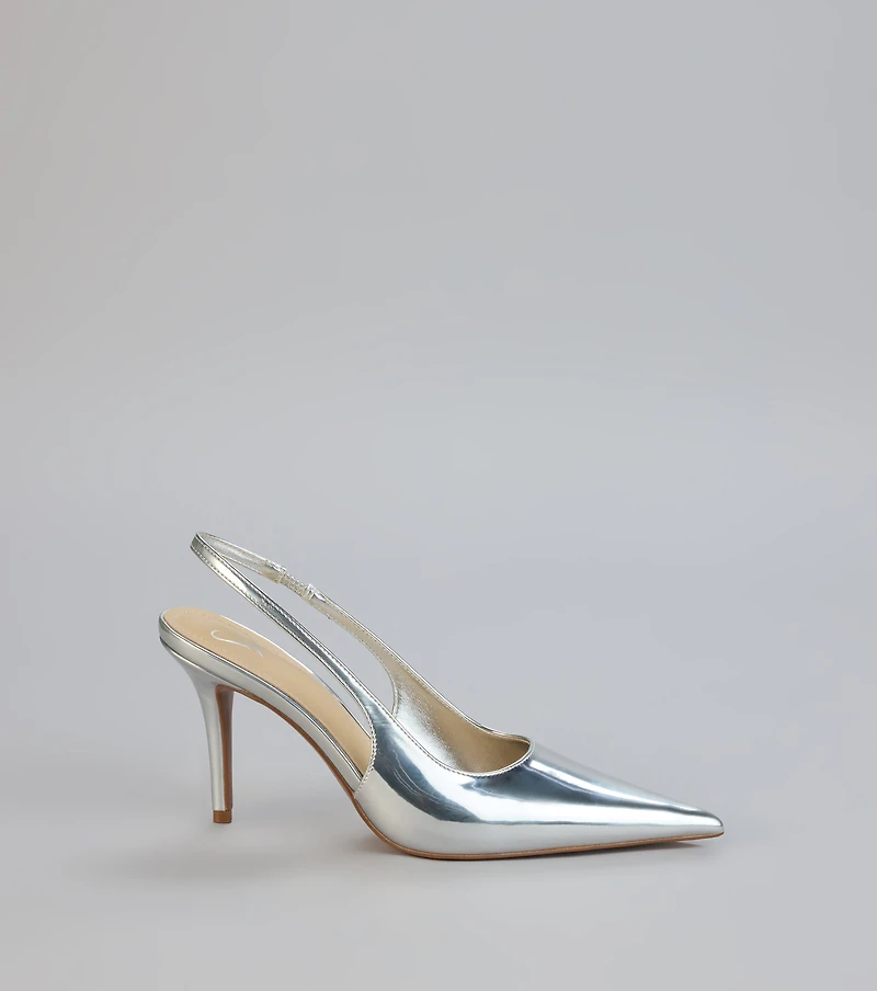 Mirror Finish Metallic Slingback Pumps