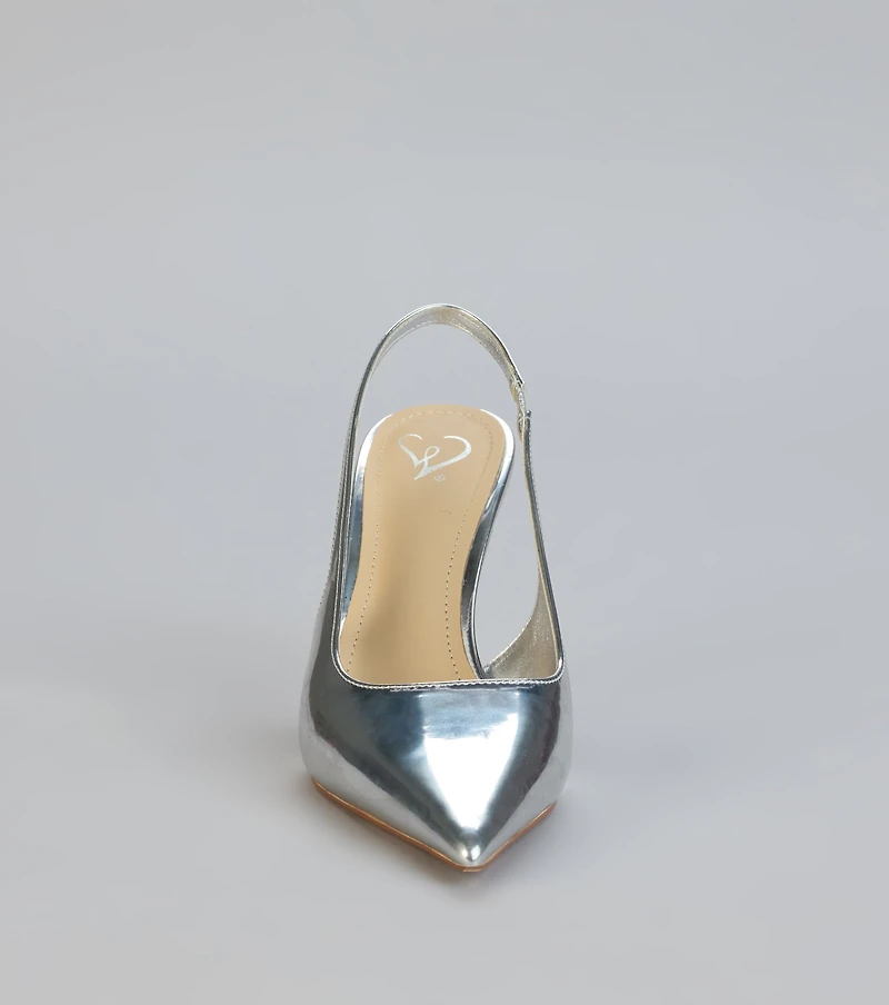 Mirror Finish Metallic Slingback Pumps