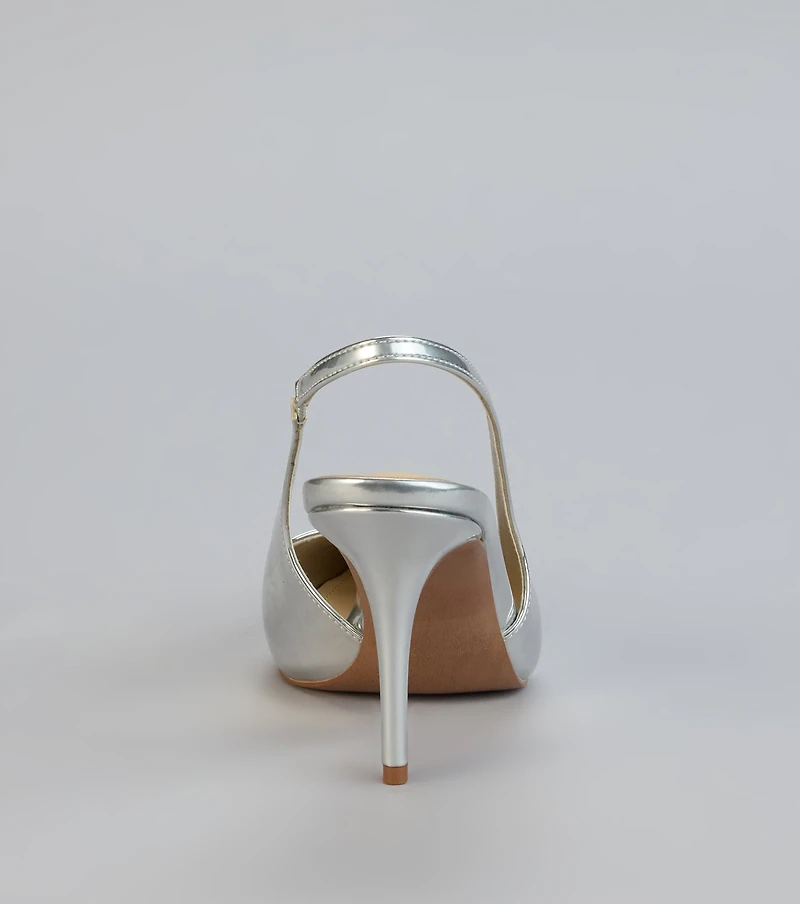 Mirror Finish Metallic Slingback Pumps