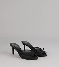 Polished Sweet Bow Detail Mesh Mule Heels