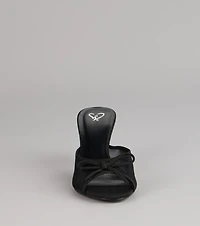 Polished Sweet Bow Detail Mesh Mule Heels