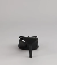 Polished Sweet Bow Detail Mesh Mule Heels