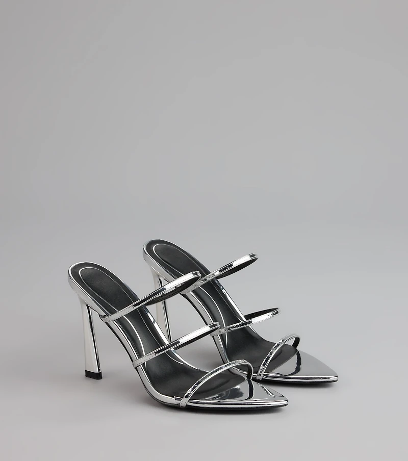 Glow Up Metallic Strappy Stiletto Heels