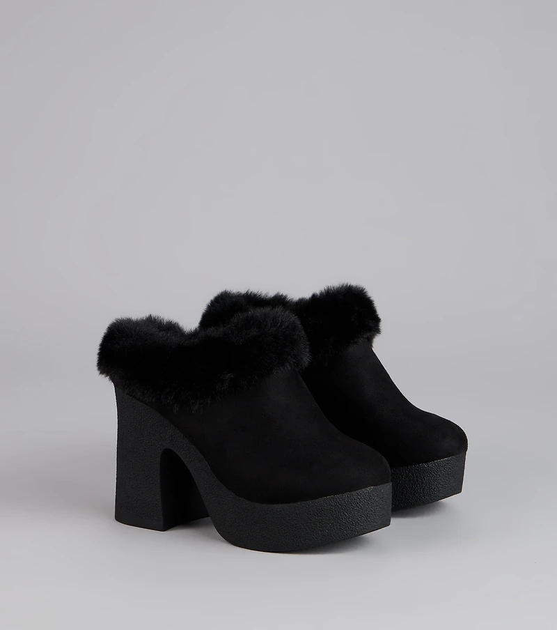 Fuzzy Feel Chunky Clog Mules